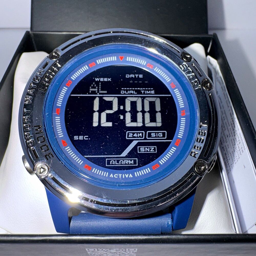 Activa Men’s Athletic SportDigital Quartz Watch Blue Silicone Band Alarm 24H 30m